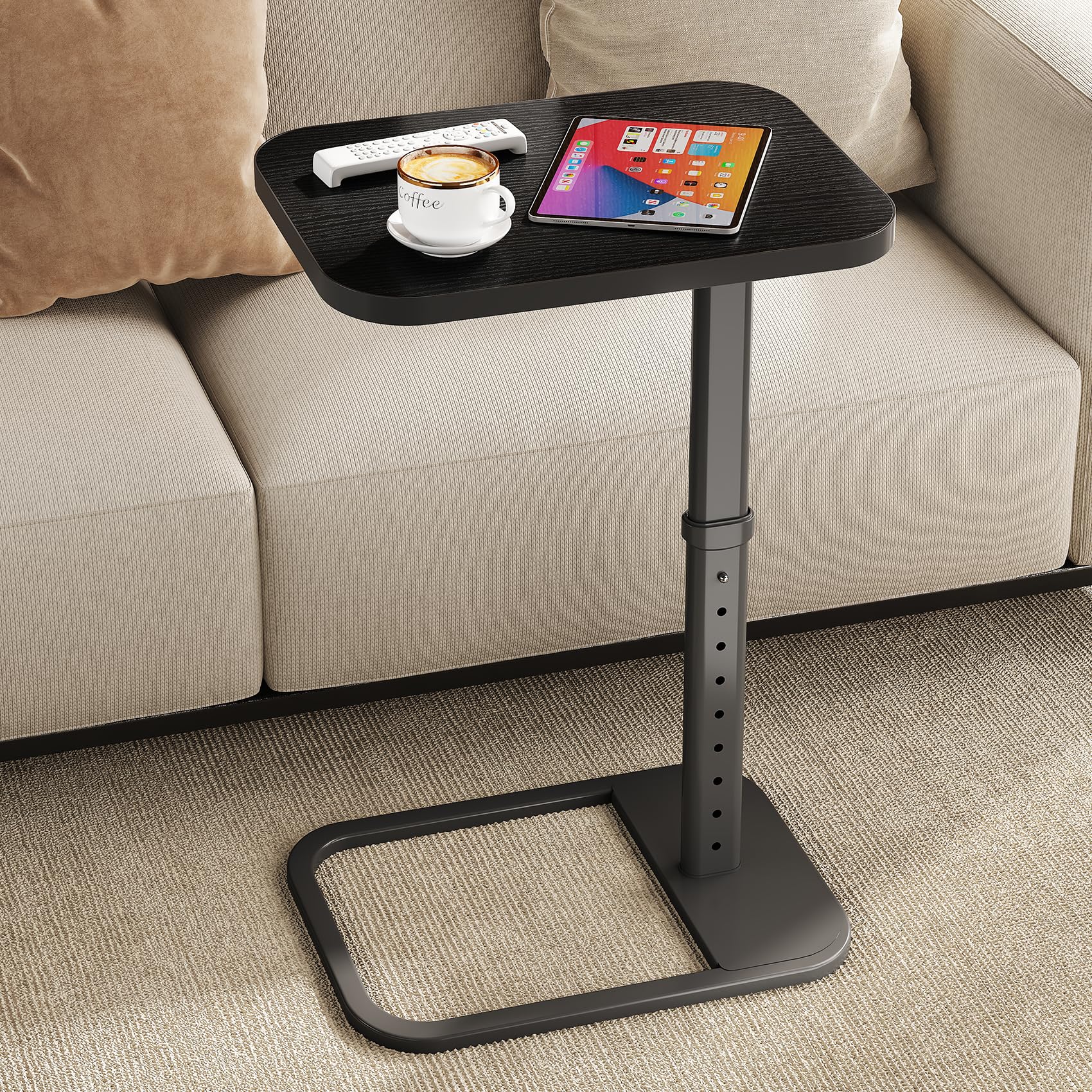 Adjustable Flip-Top C-Shaped TV Tray Table with Safe Metal Corners, Sofa Bed Side Table for Laptops & Meals