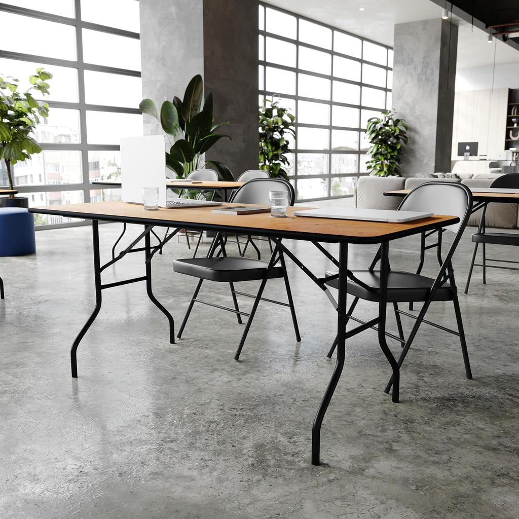 Flash Furniture Gael 6' Wood Folding Training and Event Table, Rectangular Folding Training Table with Smooth Clear Coated Finished Top, Natural
