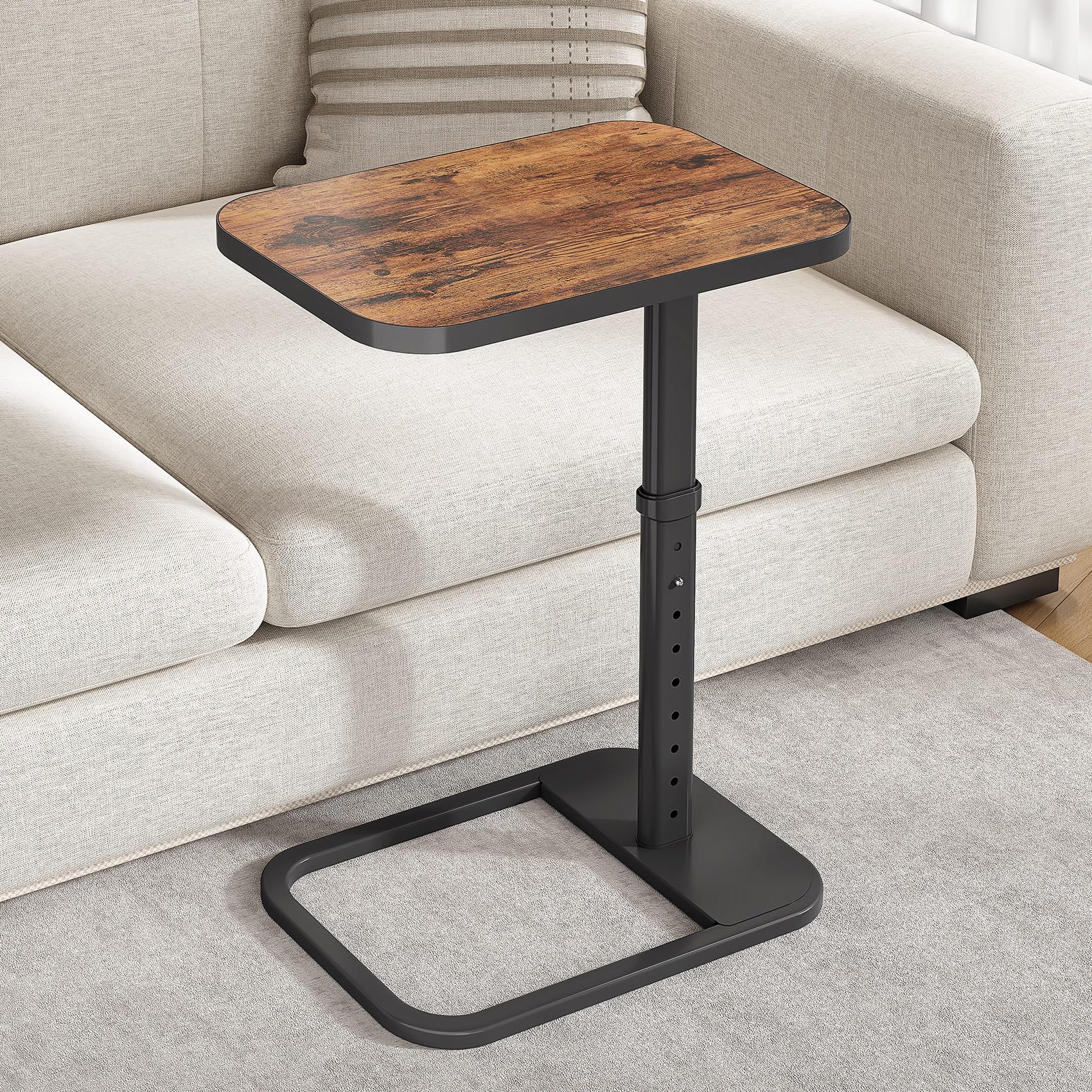 Adjustable Flip-Top C-Shaped TV Tray Table with Safe Metal Corners, Sofa Bed Side Table for Laptops & Meals